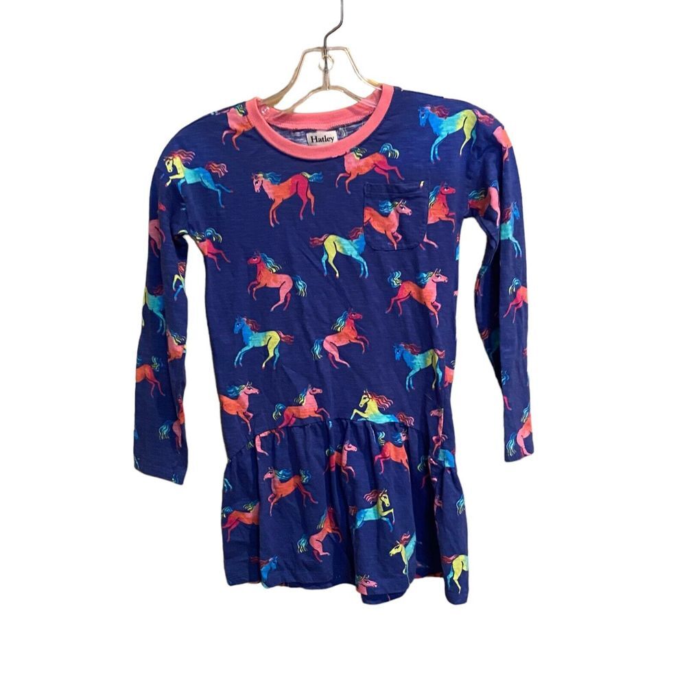 Hatley Girl's Blue Mystical Horses Front Pocket Dress‎ Size 8